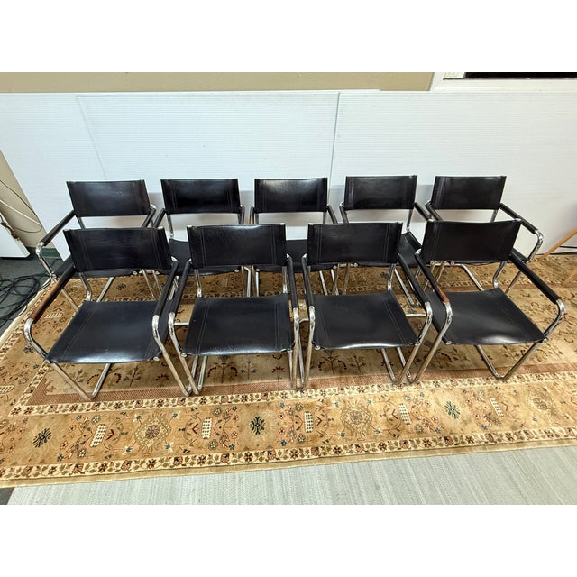 Mart Stam for Linea Veam 1970's S34 Leather Cantilever Armchairs , Set of 6 For Sale - Image 14 of 15