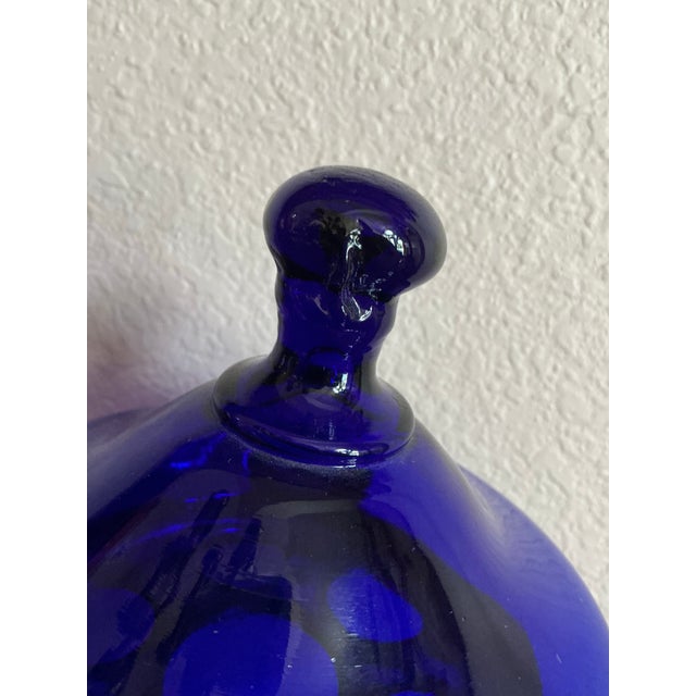 Blue Vintage Cobalt Decanter W/ Metal Hinged Glass Top For Sale - Image 8 of 9