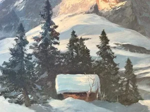 1940s Arno Lemke Mountain Oil Painting