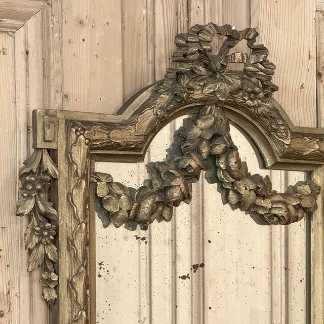 Wood 19th Century Italian Hand Carved Giltwood Louis XVI Mirror For Sale - Image 7 of 17