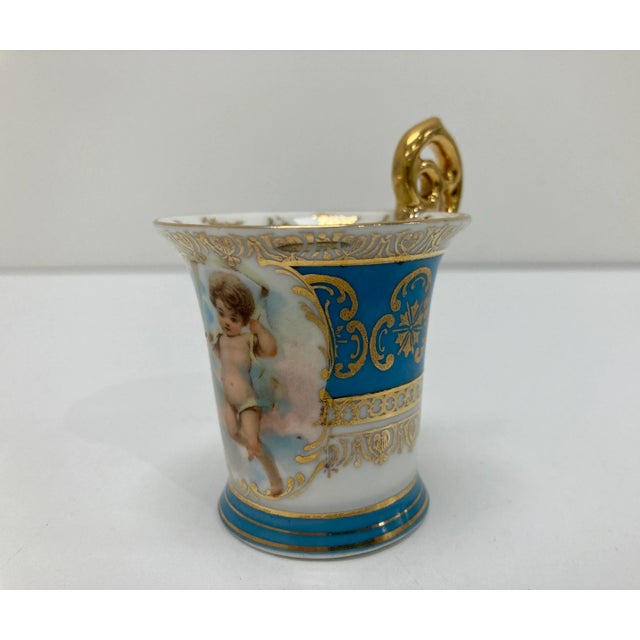 Vintage Dresden Blue and Gold Demitasse Cup and Saucer Set