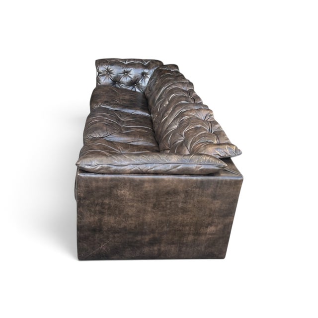 Vintage 1970s Leather Chesterfield Sofa Button Tufted Brown Leather Sofa For Sale In Los Angeles - Image 6 of 16