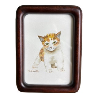 Little Calico, First Steps Original Watercolor Painting Signed and Framed For Sale