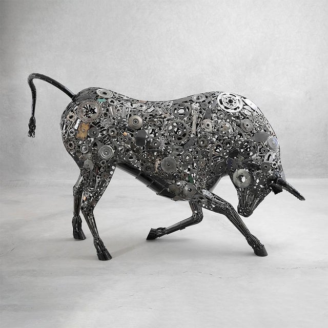 Monumental Recycled Metal Bull Sculpture by Azele Studio For Sale - Image 17 of 17