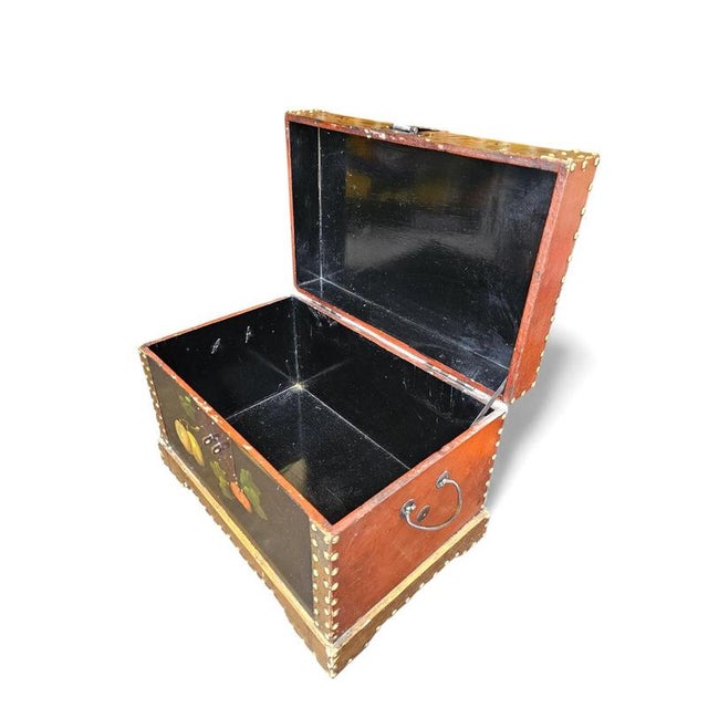 Vintage Floral Painted Dome Top Trunk For Sale - Image 10 of 15