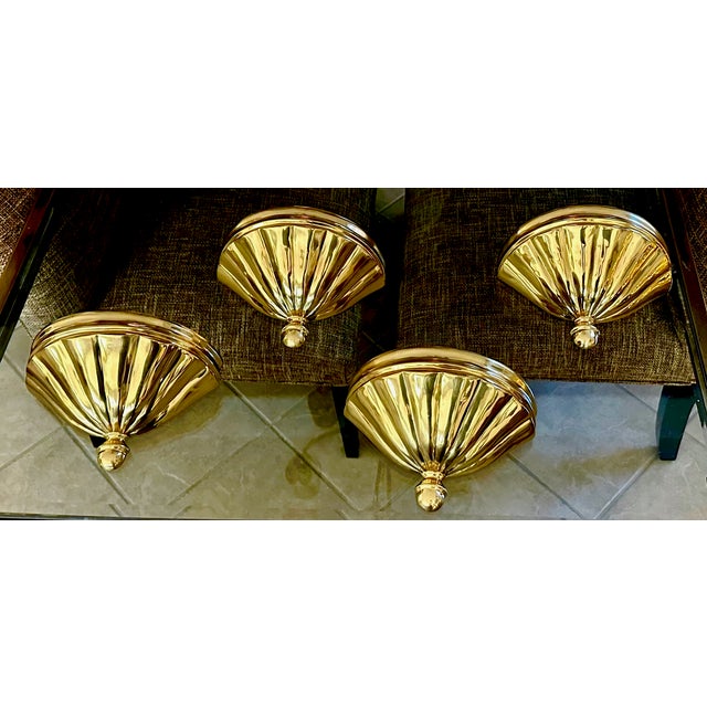 Set 4 Brass Scallop Shell Uplight Wall Sconces For Sale - Image 4 of 17
