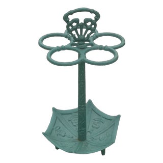 Green Cast Iron Umbrella Stand with Handle, 1920s For Sale