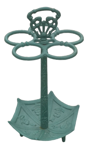 Green Cast Iron Umbrella Stand with Handle, 1920s
