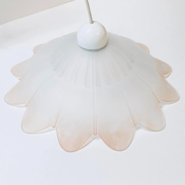 White glass flower light shade with light pink shading on the edges by Kromer Leuchten. Dimensions: 10-inch H x 14.5-inch...