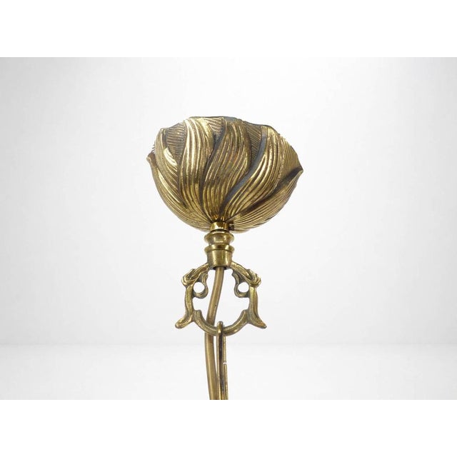 Metal Art Deco Style 3-Arm Chandelier in Gilded Brass, with Foliage and Scroll Motifs, 1950 For Sale - Image 7 of 8
