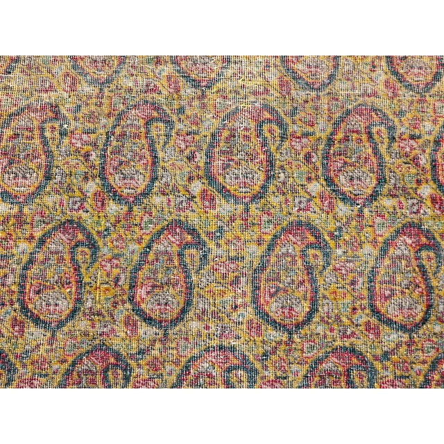 Vintage Persian Tabriz Rug, Hand-Knotted Wool, Allover Paisley Pattern, Chartreuse & Red, 5x6 For Sale - Image 13 of 15