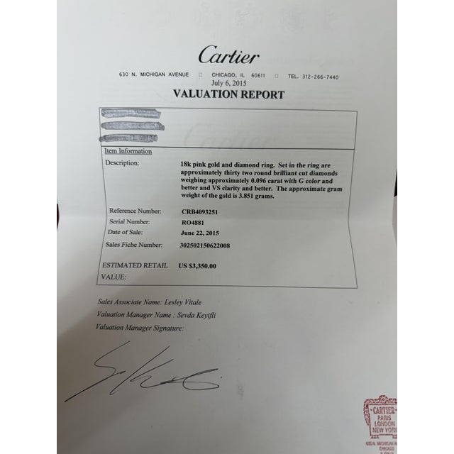 Cartier 18k Rose Gold Ring With Logo Double C Motif and Diamond Halo, Size 5.25 For Sale In Chicago - Image 6 of 6