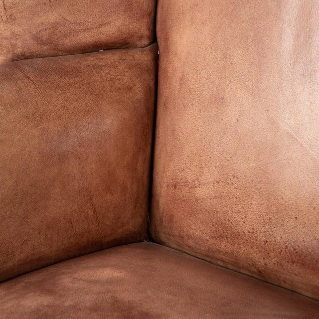20th Century English Sheepskin Leather Wingback Armchair For Sale - Image 9 of 18