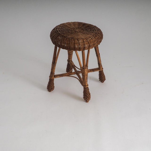 Vintage Rattan & Wicker Stool, 1970s For Sale - Image 4 of 13