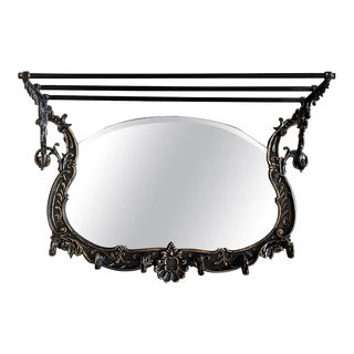 19th Century French Bronze Wall Mounted Coat Rack With Mirror For Sale