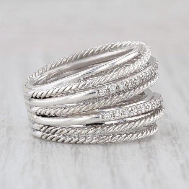 Metal 0.30ctw Diamond David Yurman Crossover Ring Sterling Silver Multi-Band Size 9.25 For Sale - Image 7 of 8