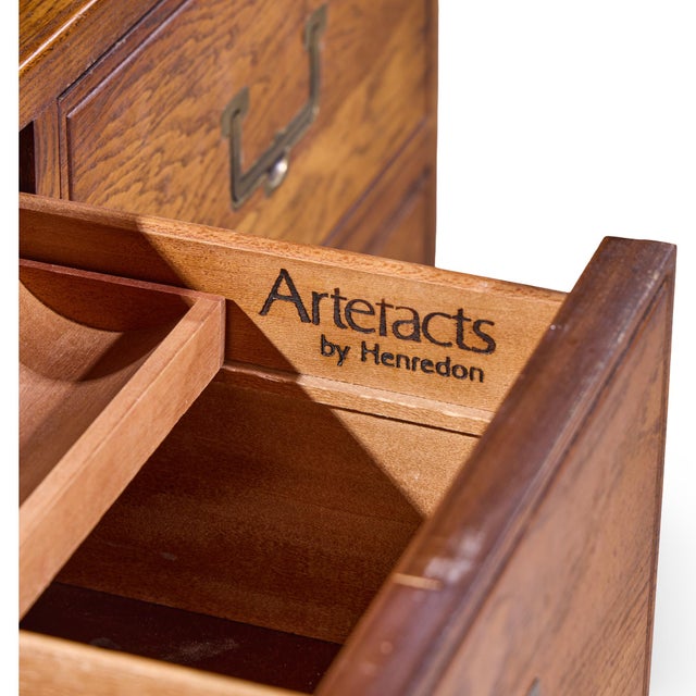 Henredon Campaign Mid Century Oak and Brass Lowboy Dresser For Sale - Image 11 of 11