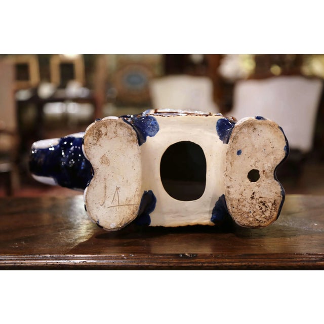 Blue Mid-20th Century Hand Painted Faience Elephant Garden Seat For Sale - Image 8 of 9