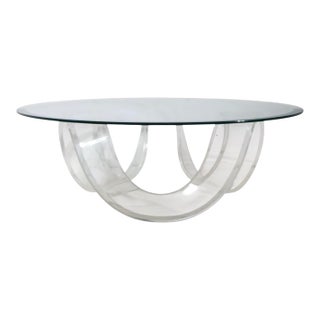 Chic Hollywood Regency Acrylic Ribbon Base Glass Top Coffee Table C. 1970's For Sale