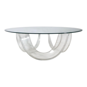 Chic Hollywood Regency Acrylic Ribbon Base Glass Top Coffee Table C. 1970's
