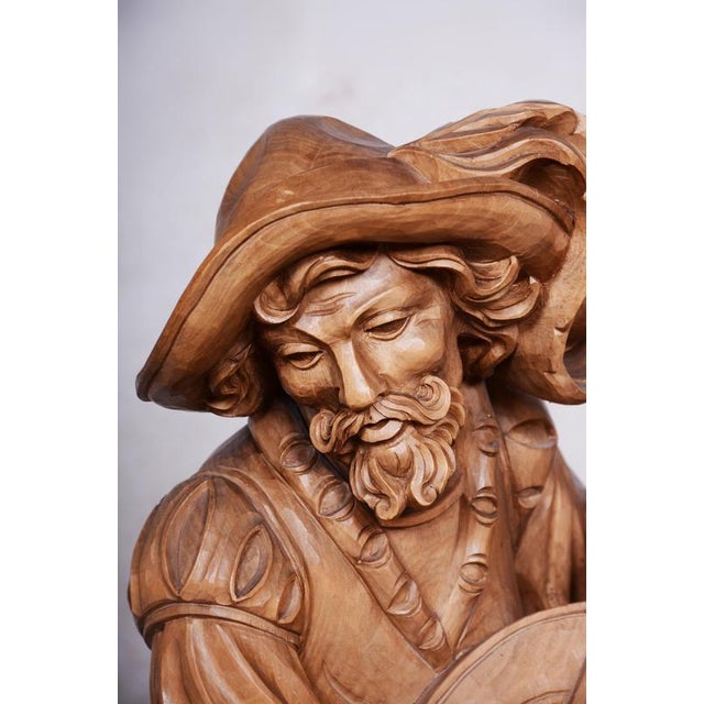 French Artist, Original Neo-Rococo Statuette of Lutenist, 1840s, Lacquered Pear Wood For Sale - Image 15 of 18