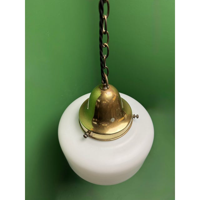 Opaline Pendant Lights with Diffusers, 1930s, Set of 2 For Sale - Image 9 of 11