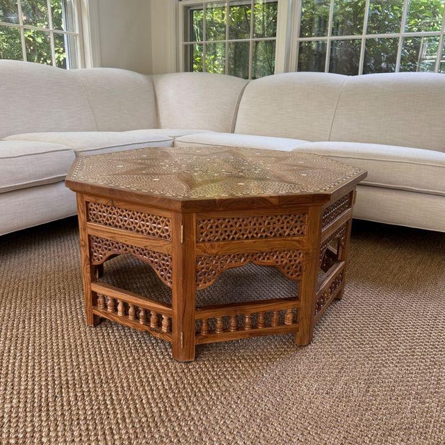 Octagonal Wood and Inlay Coffee Table For Sale - Image 4 of 10