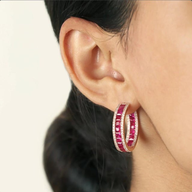 6.56 cts Natural ruby and 1.33 cts diamond earring in 14k gold For Sale - Image 18 of 18