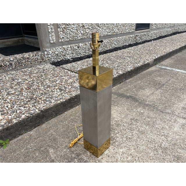 1980s Frederick Cooper Stainless Steel and Brass Lamps - a Pair For Sale - Image 10 of 14