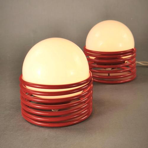 Red Spring-Loaded Table Lamps, 1970s, Set of 2 For Sale - Image 3 of 10