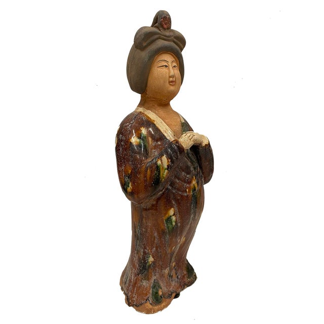 Vintage Chinese Tang Tri-Colored Glazed Tomb Ceramic Statue For Sale - Image 4 of 8