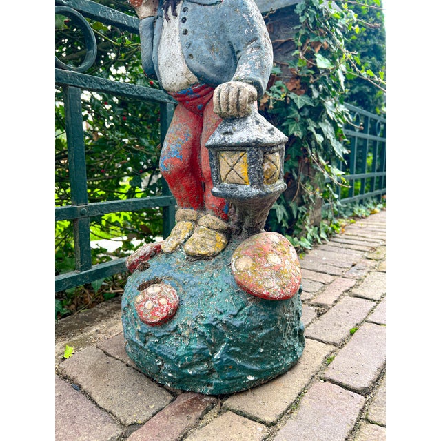 Blue Vintage Concrete Garden Gnome with Weathered Polychrome Paint, 1950s For Sale - Image 8 of 13