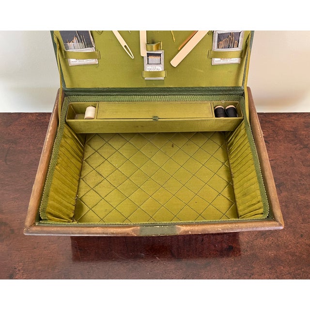 Early 20th Century Mark Cross Leather and Wicker Basket Sewing Box With Silk Lining For Sale - Image 16 of 18