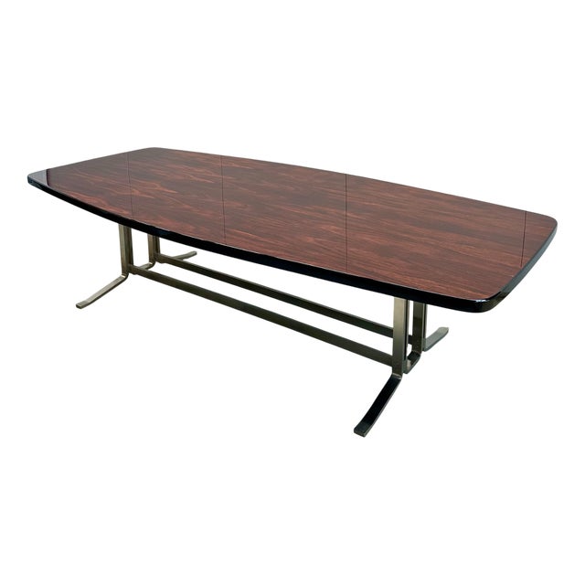 Large Meeting Table with Edged and Veneered Indian Rosewood Top & Brushed Steel Structure by Gianni Moscatelli for Formanova, Italy, 1970s For Sale