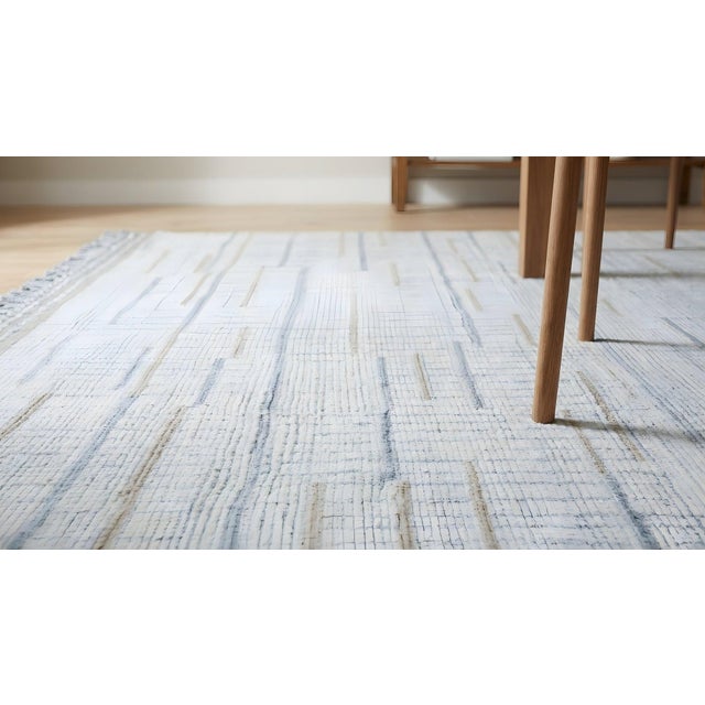 8x13 Ivory Hand-Knotted Wool Linear Blockwork Tribal Modern Carpet Rug For Sale - Image 12 of 14