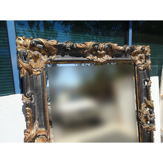 1990s Share Tall 64" Vintage French Provincial Louis XVI Black Gold Wall Mantle Mirror Bevel For Sale - Image 5 of 15