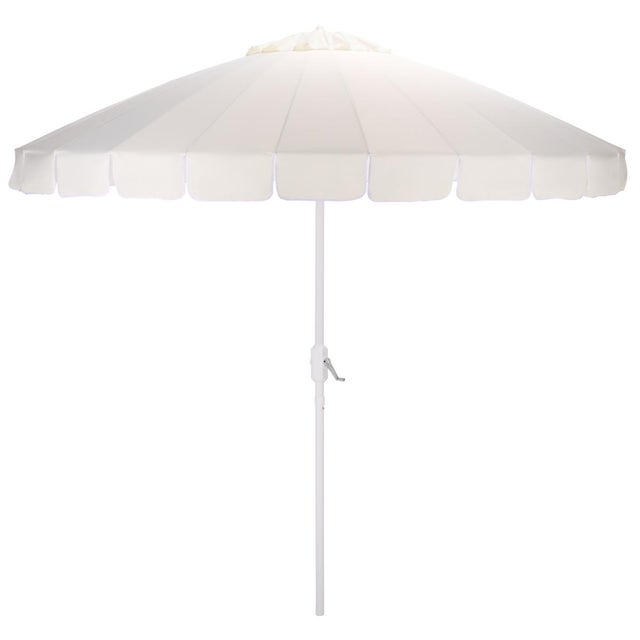 Panza 9 Ft Crank Umbrella, Ivory/White Pole For Sale - Image 9 of 9