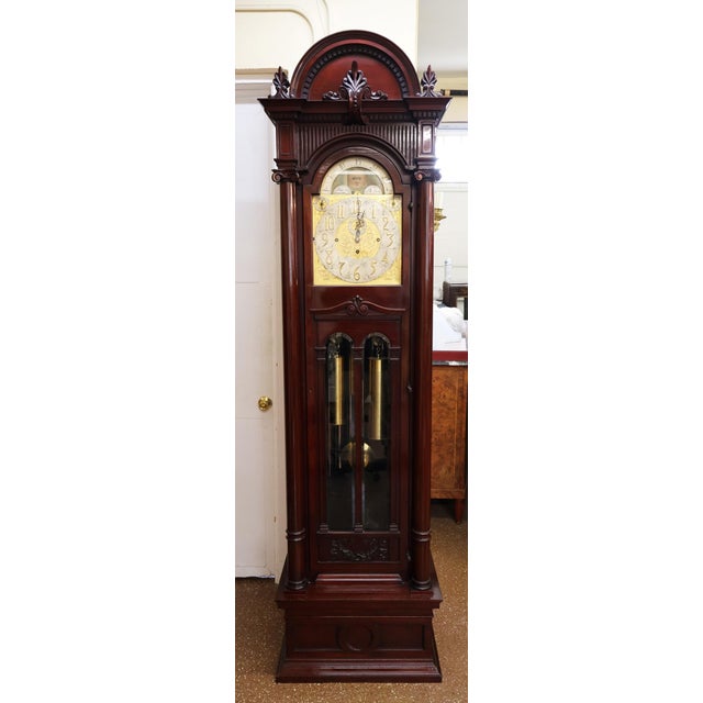 Antique Late 19th Century Victorian Mahogany 9 Tube Tall Case Grandfather Clock For Sale - Image 4 of 17