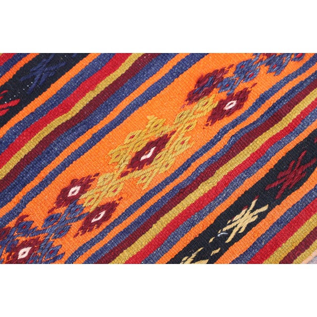 1970s Turkish Ethnic Design Striped Orange Small Kilim Rug For Sale In Sacramento - Image 6 of 13