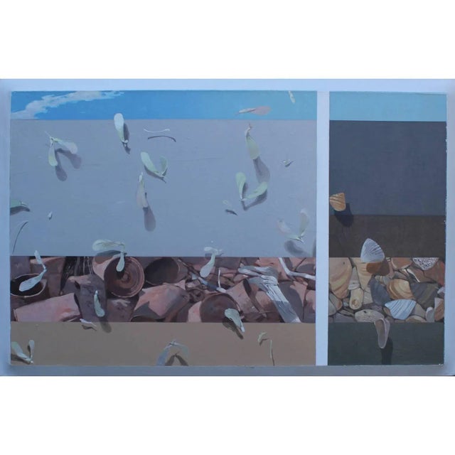 1970s 1970s "In Transit", Surreal Seashells and Maple Seeds Oil Painting For Sale - Image 5 of 5