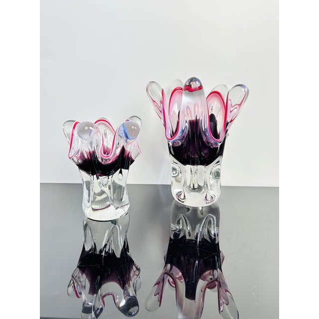 Set of two hand-formed art glass vases designed by Josef Hospodka for Chřibská Glassworks in the 1960s. Designer: Josef...