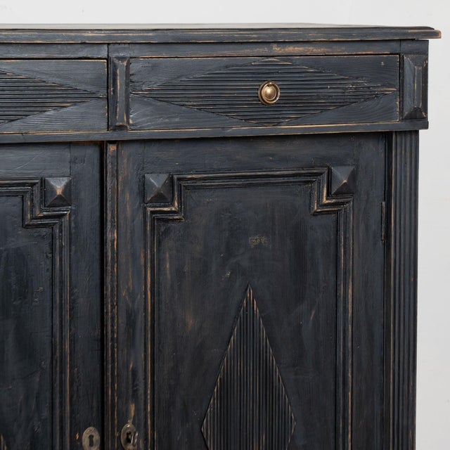 Late 19th Century Swedish Black Painted Sideboard With Fluted Diamond Carving For Sale - Image 9 of 13