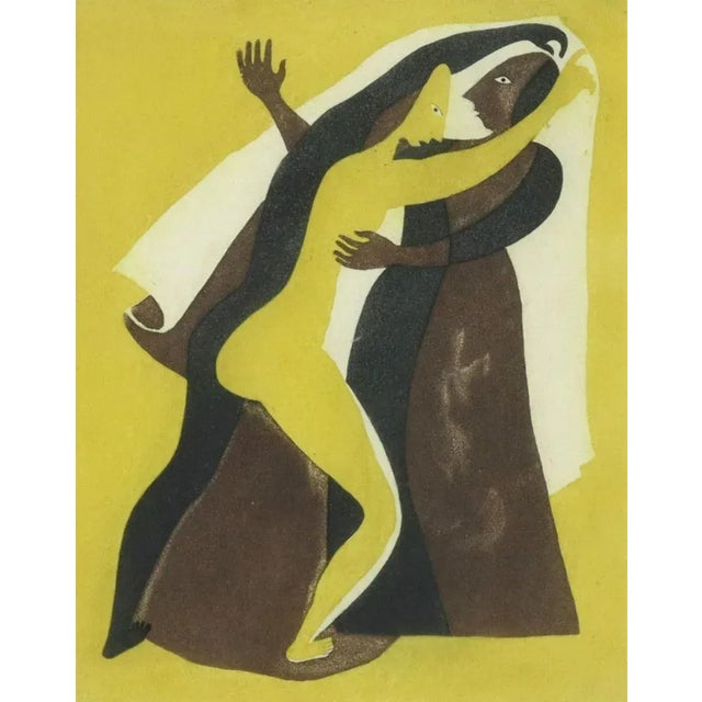 Mexican Original Signed Carlos Orozco Romero "Two Figures Dancing" Aquatint in Antique Giltwood Frame For Sale - Image 3 of 8