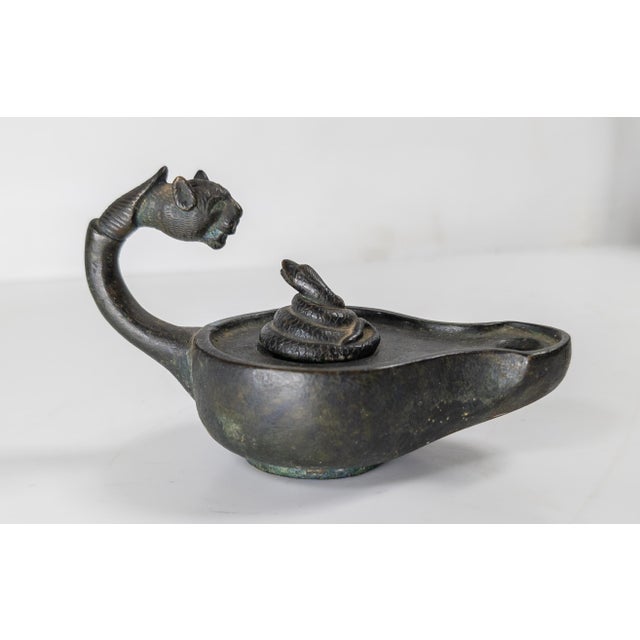 20th Century Hellenistic Greek or Roman Style Verdigris Bronze Oil Lamp For Sale In New York - Image 6 of 18