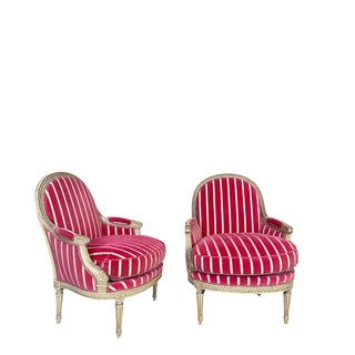 Louis XVI Lacquered Wood Bergère Armchairs, 1920s, Set of 2 For Sale