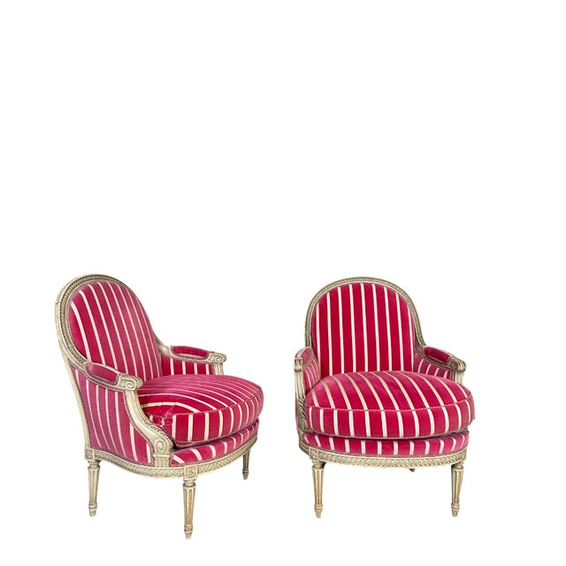 Louis XVI Lacquered Wood Bergère Armchairs, 1920s, Set of 2 For Sale