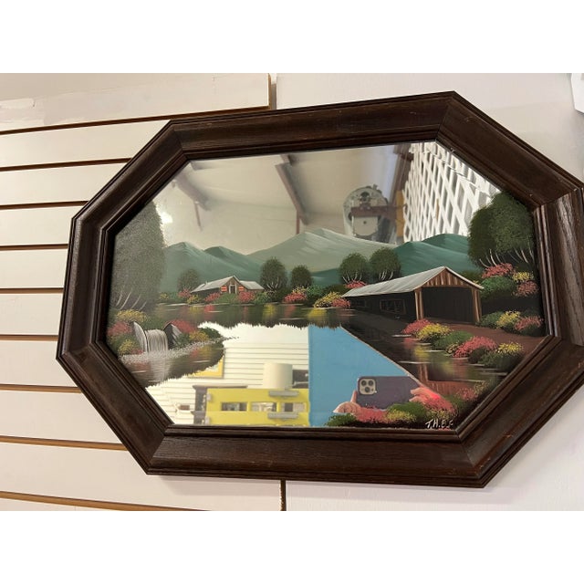 Mid Century Painted Scene Wall Mirror For Sale - Image 4 of 7