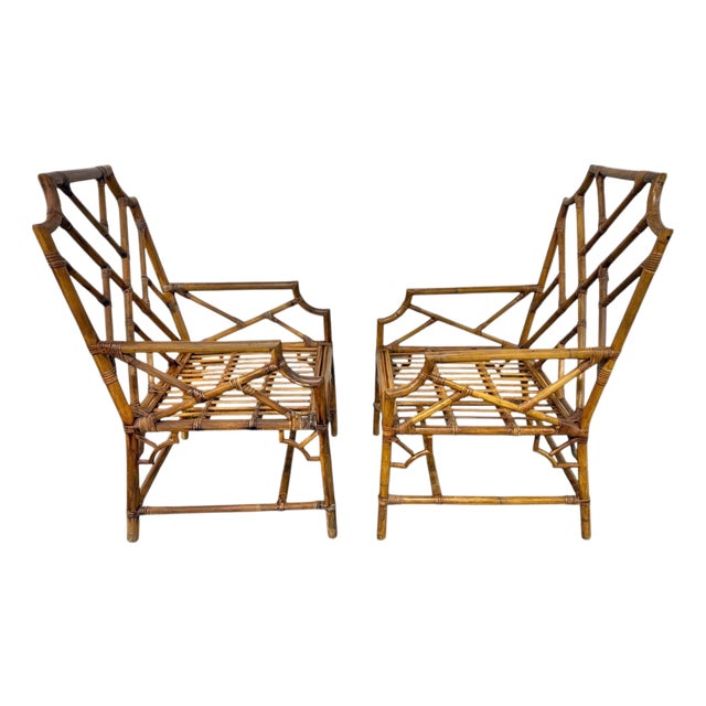 Vintage Bamboo & Rattan Arm Chairs - Set of 2 For Sale