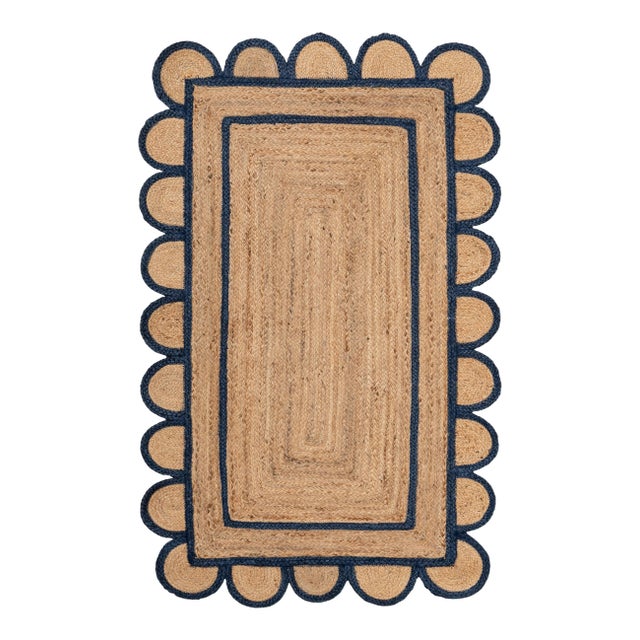 Scallop Jute Navy Hand Made Rug - 8'x10' For Sale