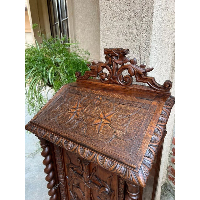 Antique French Altar Lecturn Gothic Bible Box Podium Sacristy Cabinet Carved Oak For Sale - Image 9 of 18